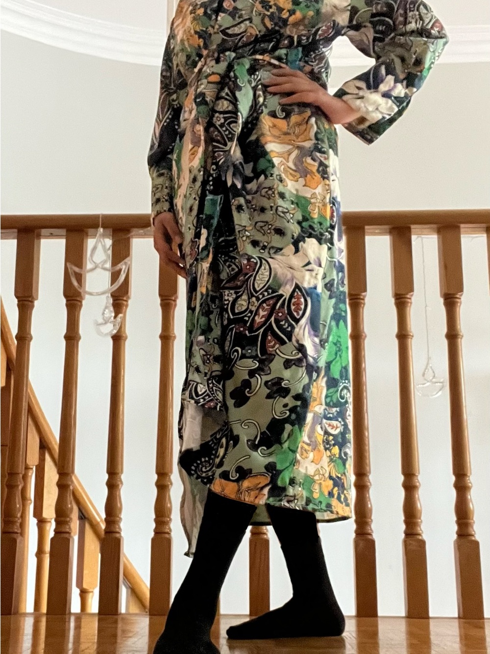 Women’s Size Small SHEIN Green Multi Floral Wrap Dress Maternity Friendly
